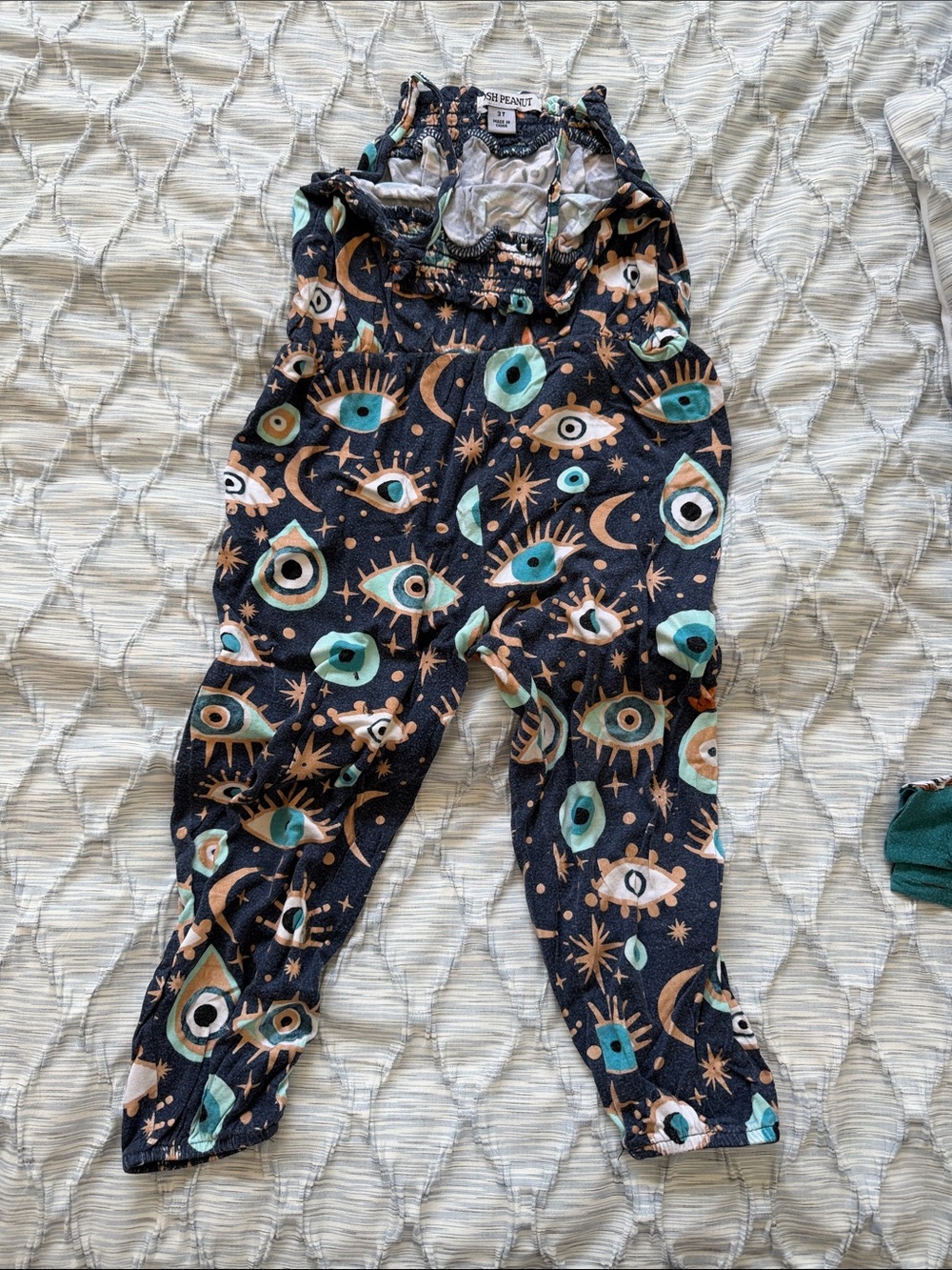 Posh Peanut Jumpsuit with Teal & Peach Celestial Eye Print